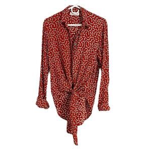 Faithfull The Brand Hosk Tie Front Blouse Pin Up Bow Print Size US 6